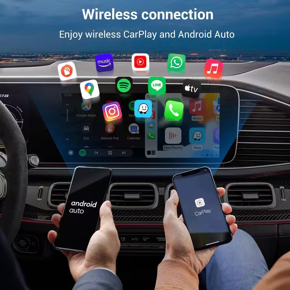car tv wireless carplay adapter and wireless android auto adapter for iphone android watching videos on car screen