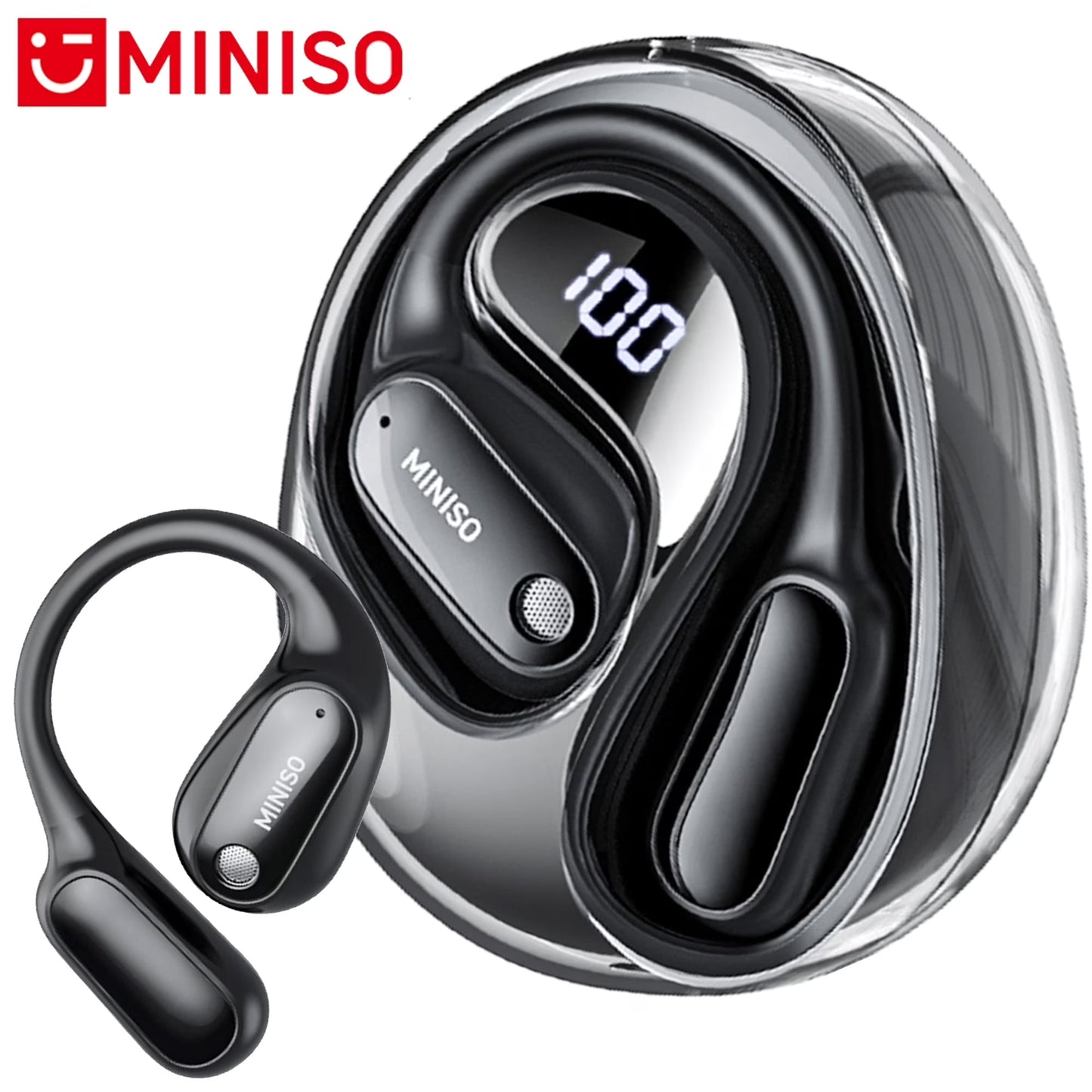 ms190 wireless earbuds open ear headphones sports, bluetooth earbuds 6.0, 48h support 135 ai languages translator earbuds ipx6 waterproof,black