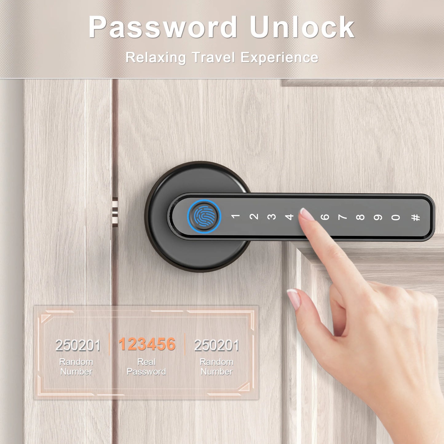keyless entry fingerprint smart door lock with app and backup key