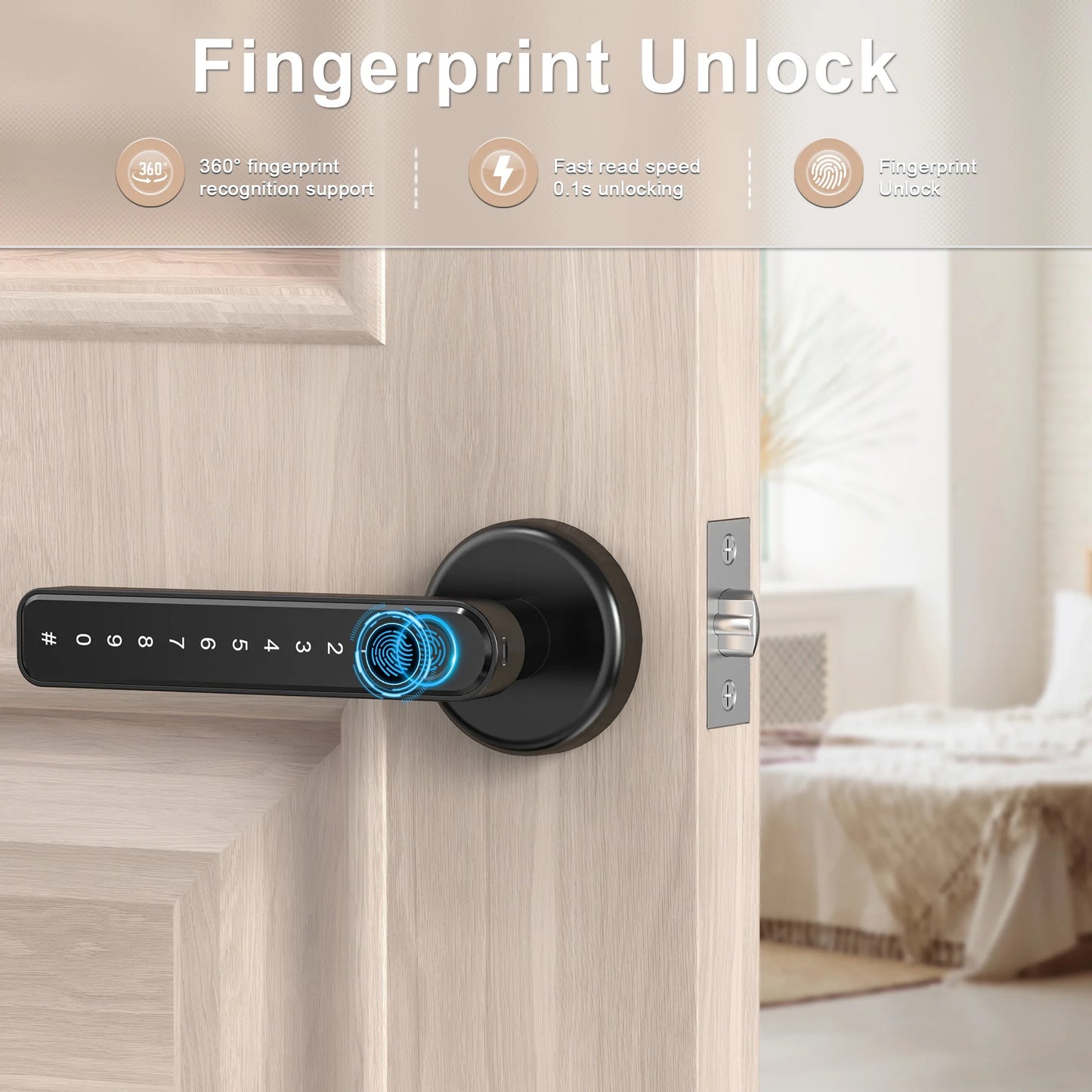 keyless entry fingerprint smart door lock with app and backup key