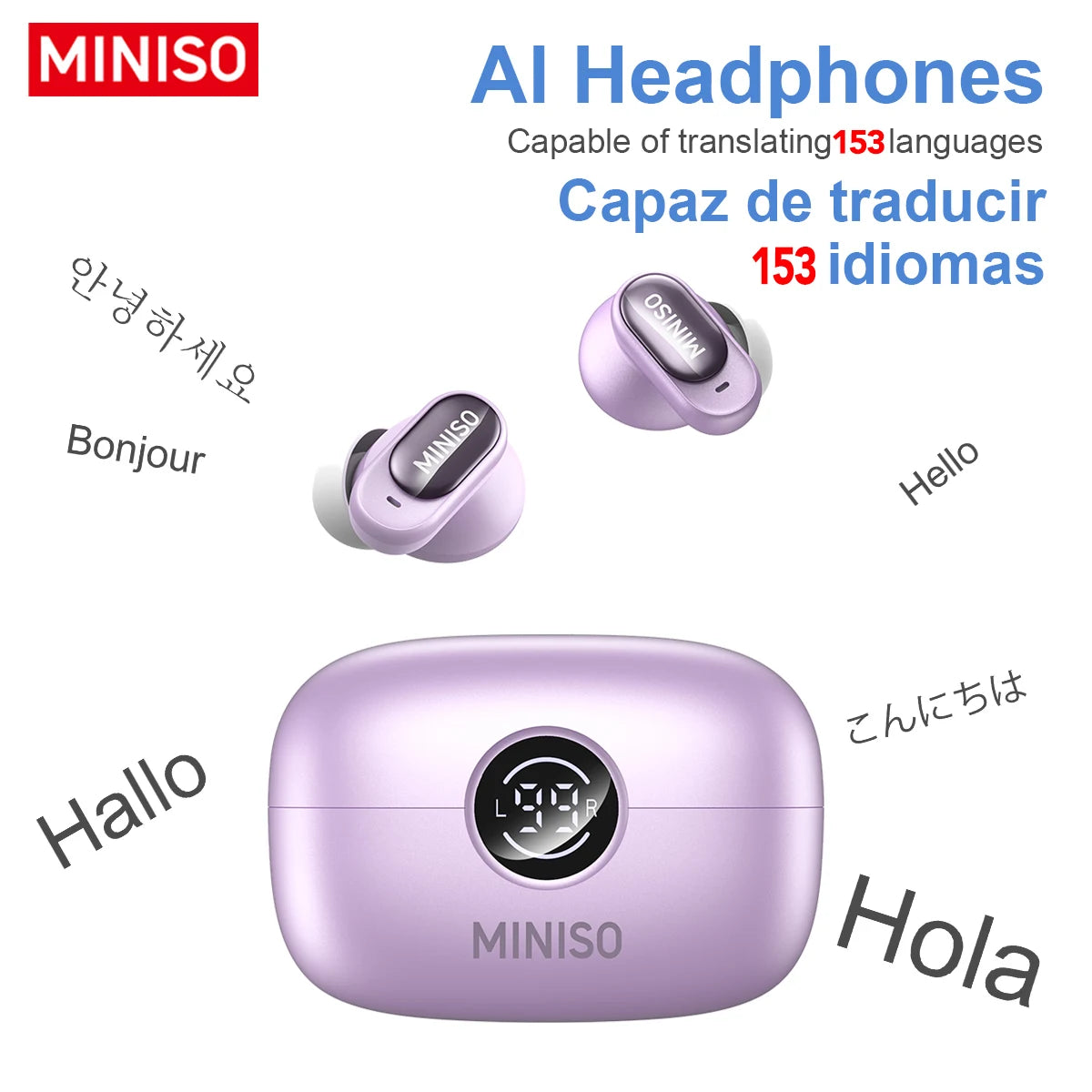 MS105 Wireless Bluetooth Headphones AI Translator Earbuds Nosie Reduction Mic TWS In-Ear Earbuds Soft