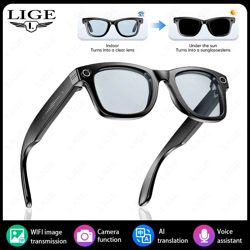 800W HD AI Smart Glasses with Camera Record Video Bluetooth Call Voice Assistant Translate Sunglasses Color-Changing Lenses