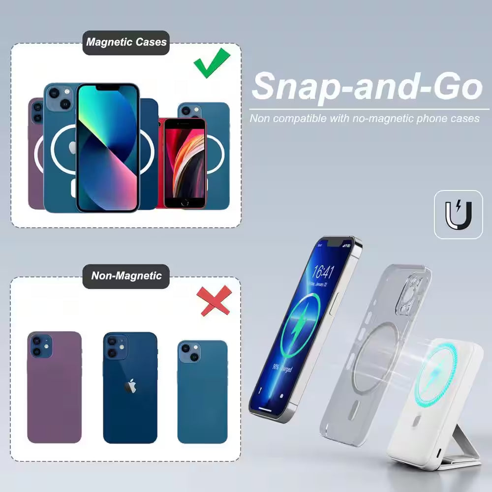 magnetic power bank 10000mah wireless portable charger with usb-c cable led display 22.5w pd fast charging