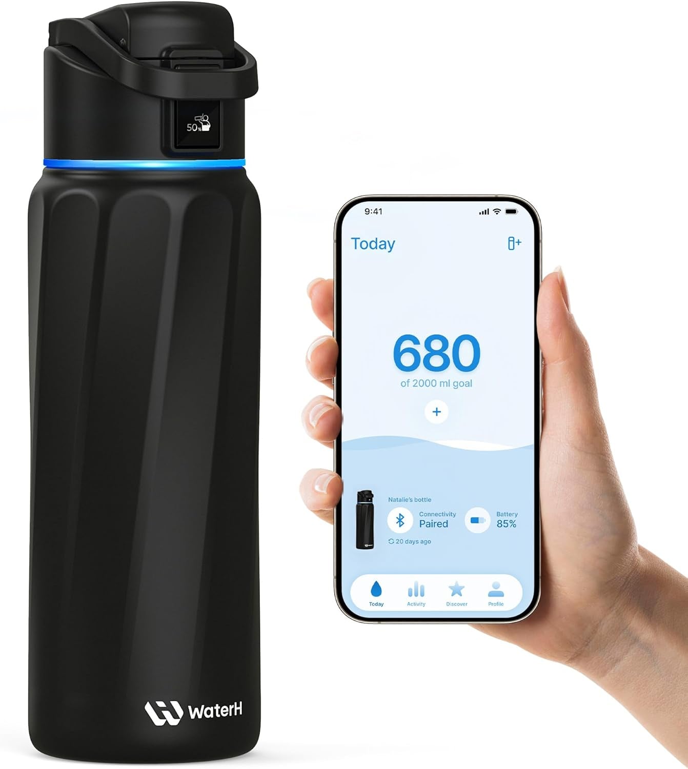 boost smart water bottle with reminder & tracker, double wall vacuum insulated bottles stainless steel, 32oz bpa-free wide mouth for school, gym, office, ideal for mother's day