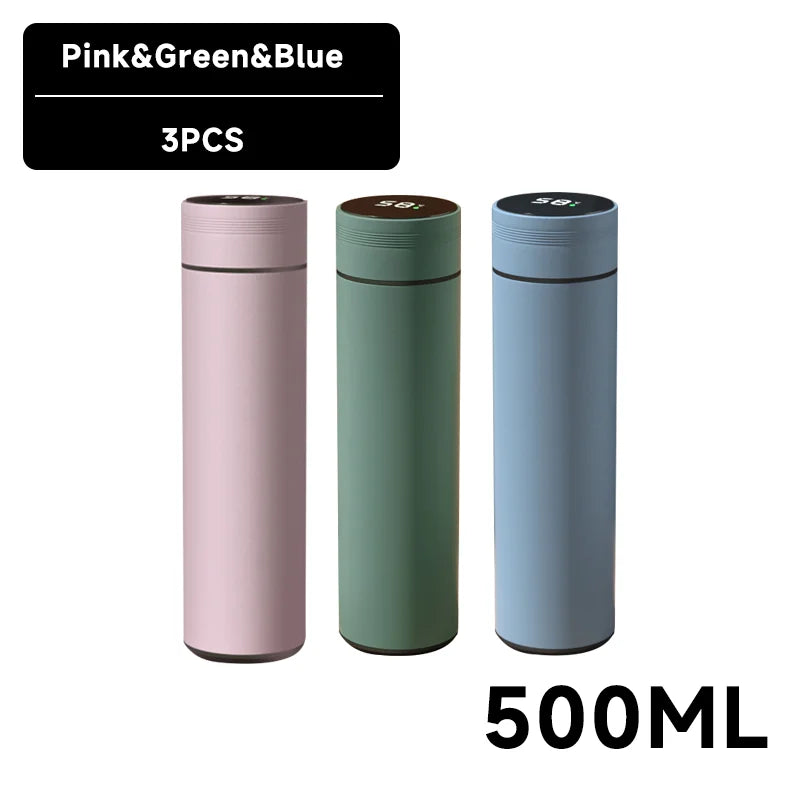 500ml smart water bottle stainless steel thermos temperature display leakproof vacuum flasks coffee cup milk mug valentines day