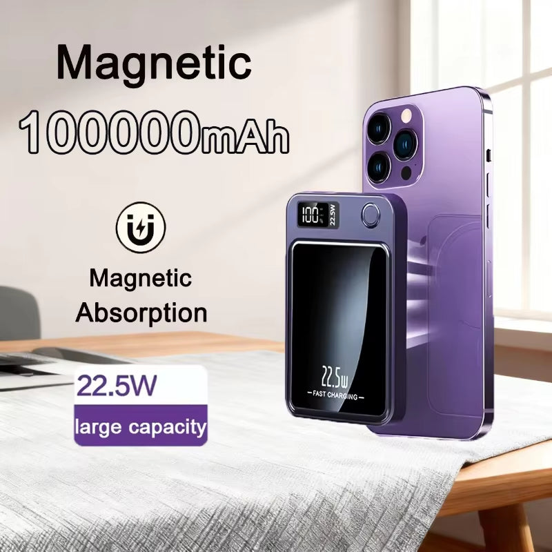 100000Mah Magnetic Power Bank Wireless Fast Charger for Magsafe Mini Portable Power Bank for Iphone Huawei Samsung Android