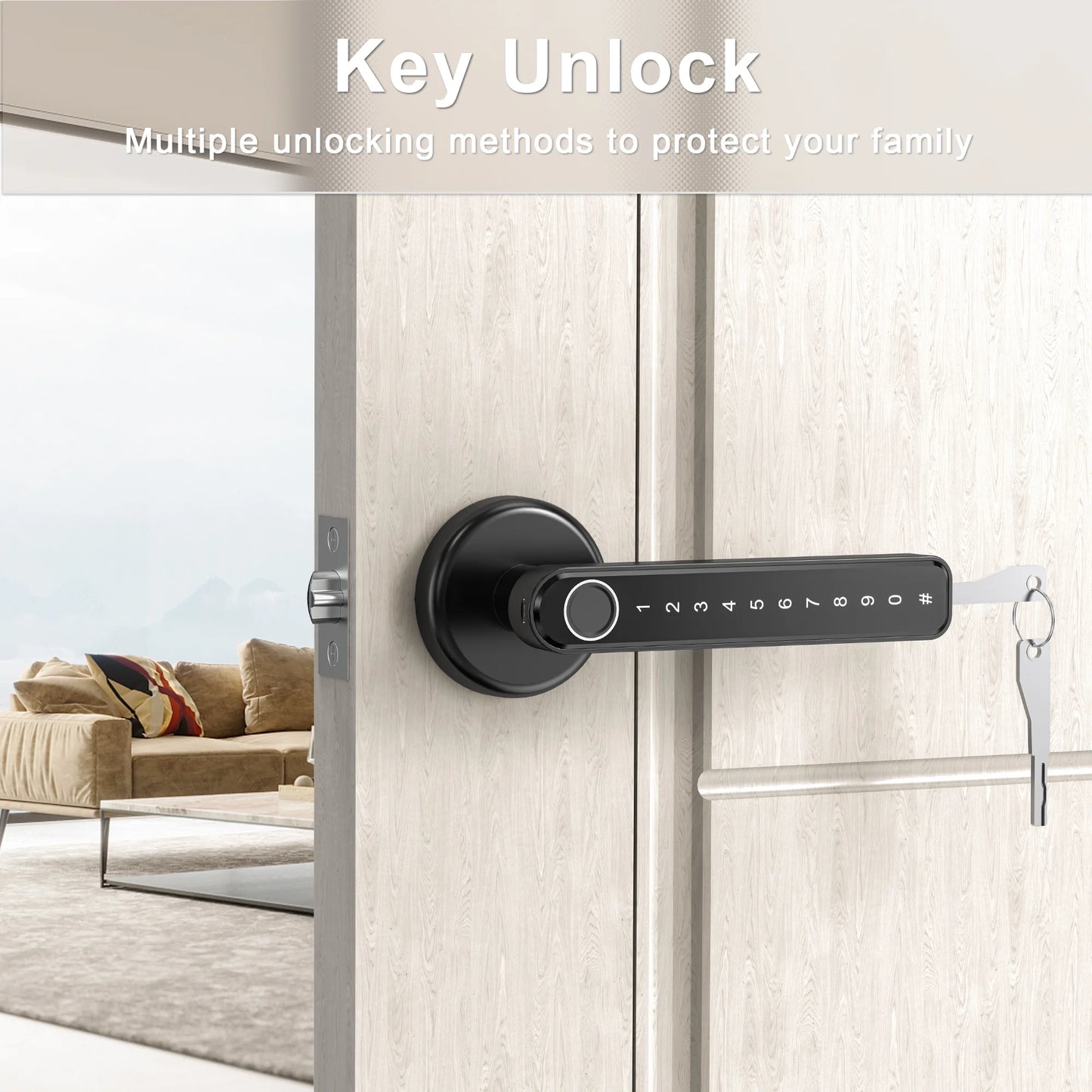 keyless entry fingerprint smart door lock with app and backup key