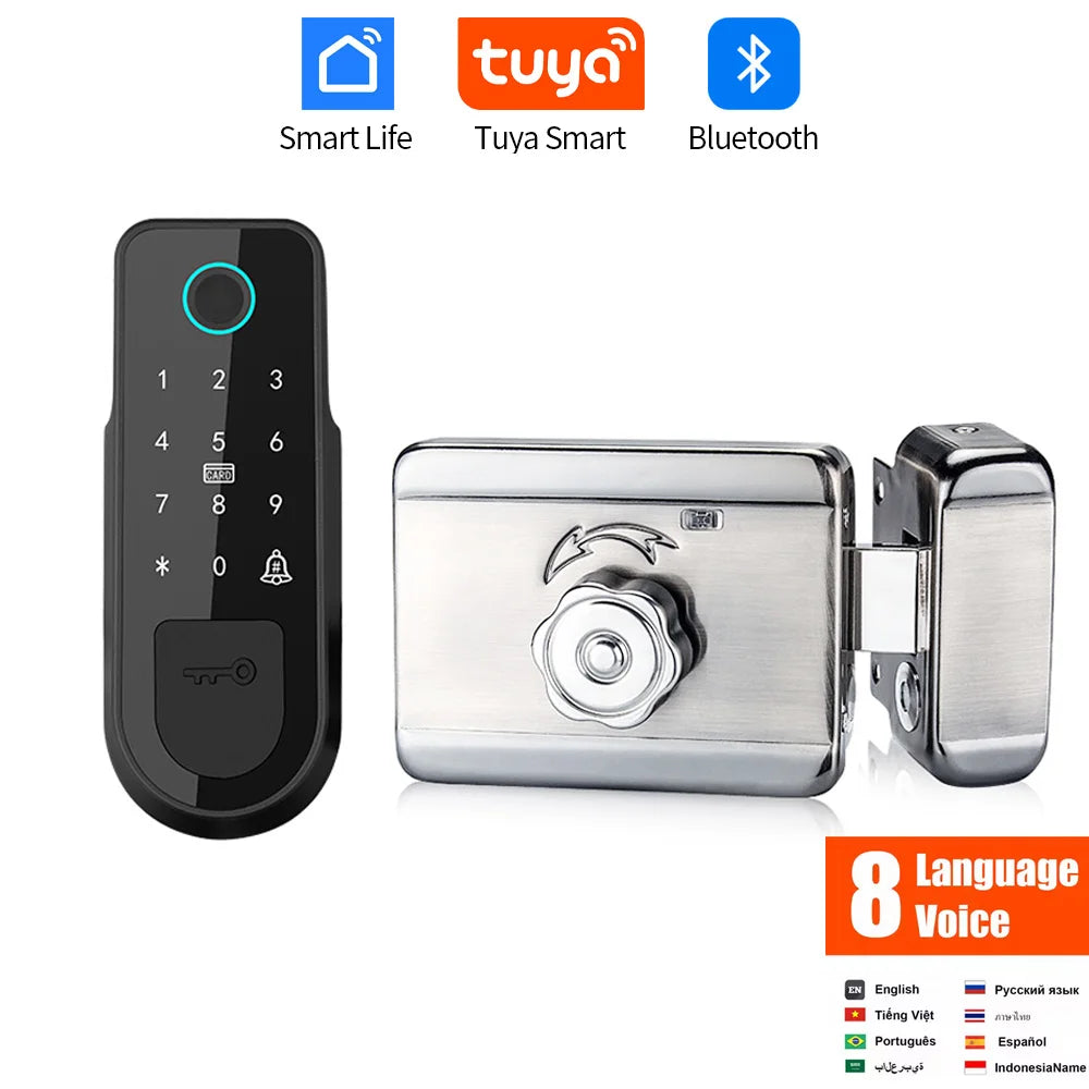bluetooth tuya app fingerprint smart door lock gate password rfid card rim bolt lock electronic door lock