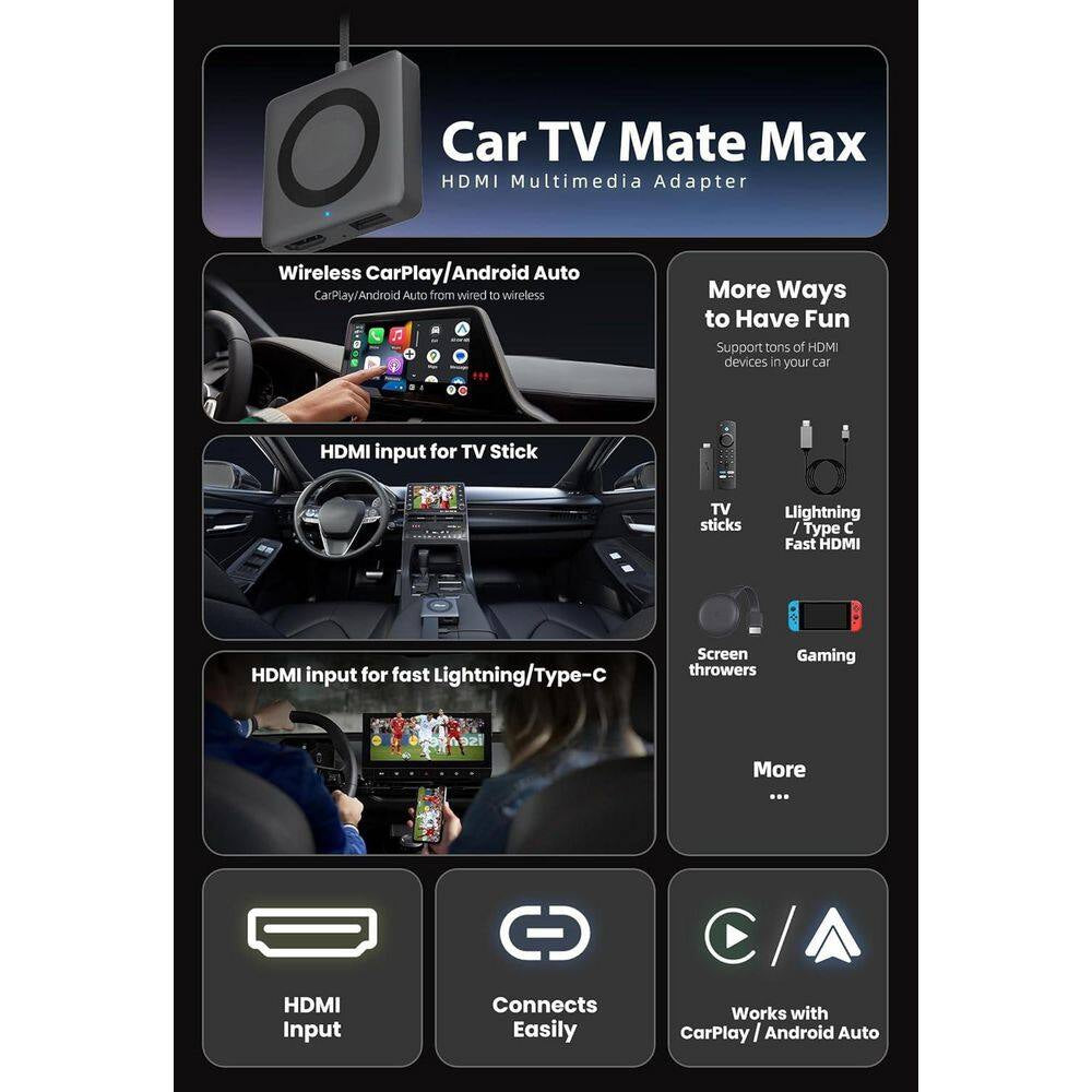 car tv wireless carplay adapter and wireless android auto adapter for iphone android watching videos on car screen