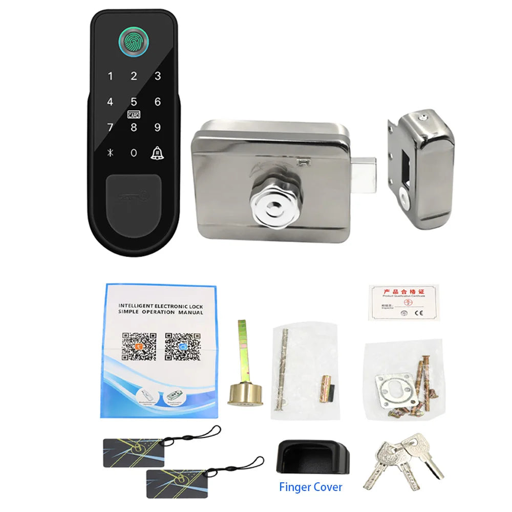 bluetooth tuya app fingerprint smart door lock gate password rfid card rim bolt lock electronic door lock