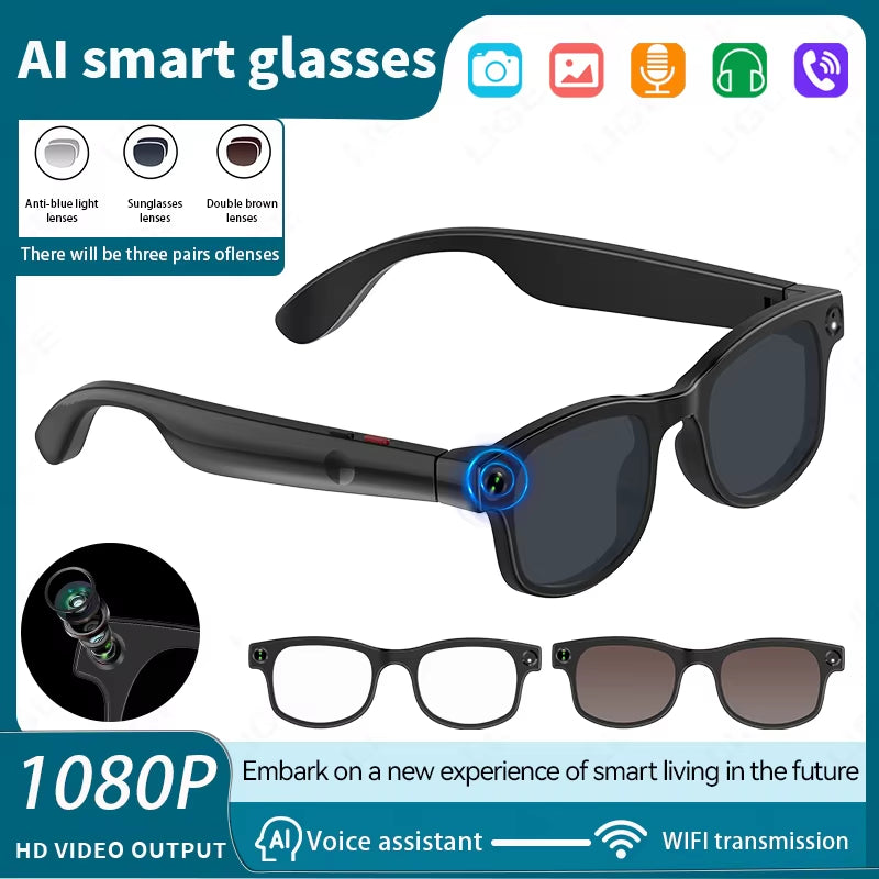 new ai smart glasses 500w hd camera video recording bluetooth call glasses translation sunglasses 270mah wifi transmission