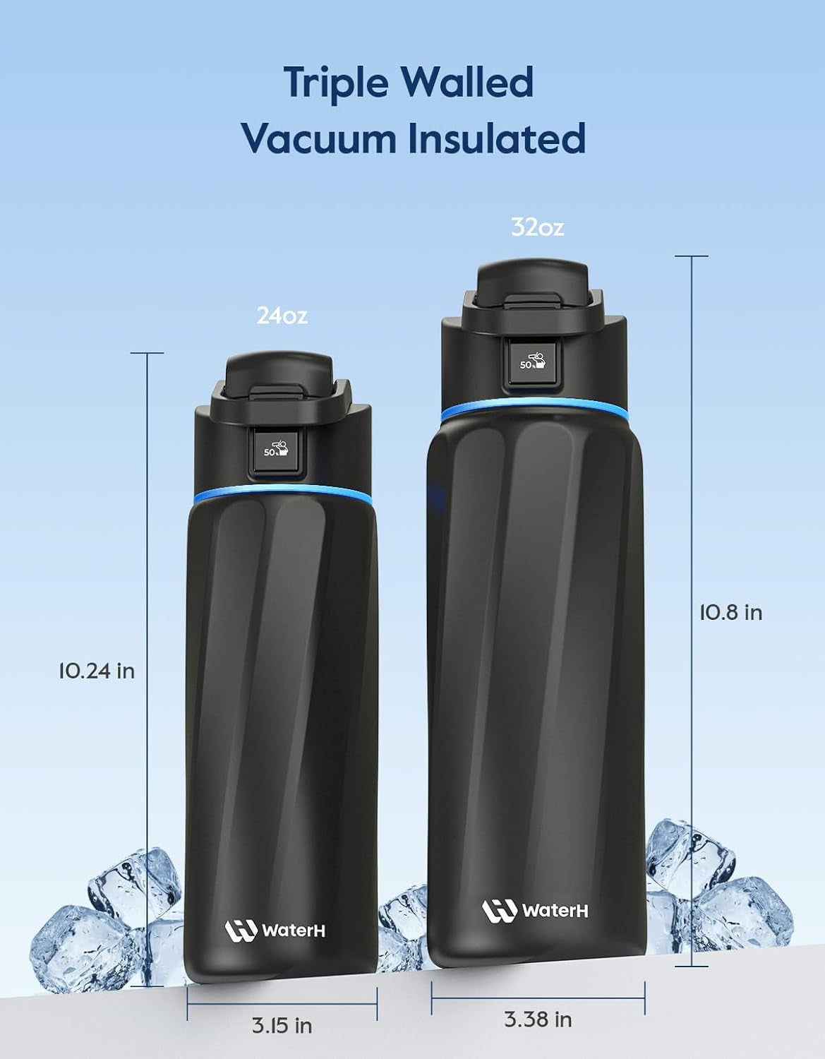 boost smart water bottle with reminder & tracker, double wall vacuum insulated bottles stainless steel, 32oz bpa-free wide mouth for school, gym, office, ideal for mother's day