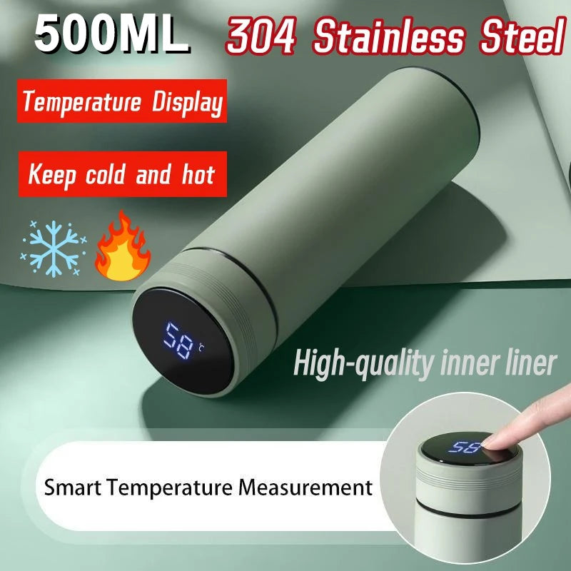 500ml smart water bottle stainless steel thermos temperature display leakproof vacuum flasks coffee cup milk mug valentines day