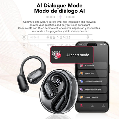 MS190 Wireless Earbuds Open Ear Headphones Sports, Bluetooth Earbuds 6.0, 48H Support 135 AI Languages Translator Earbuds IPX6 Waterproof,Black