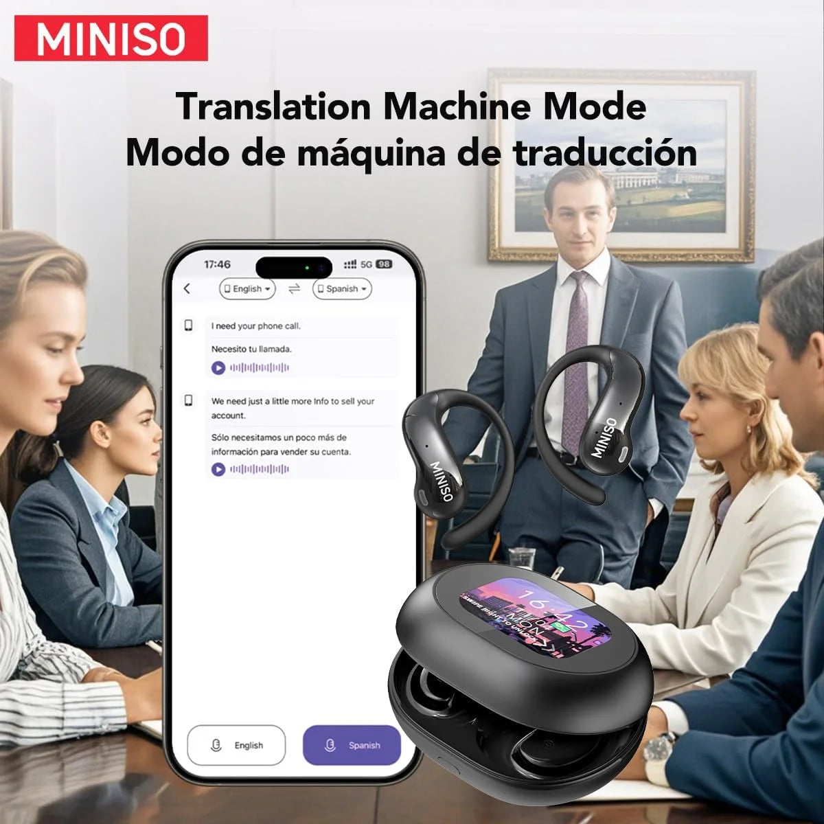 ms188 language translator earbuds real time ai translator earbuds lcd touchscreen bluetooth earbuds