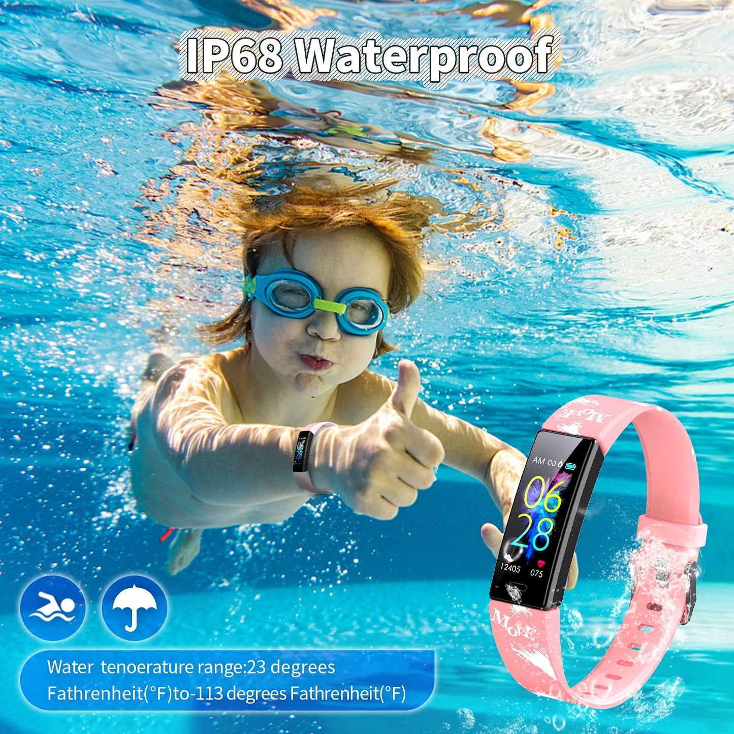 kids watch fitness tracker, fitness watches for kids, activity tracker with pedometers, stopwatch, ip68 waterproof, 11 sport modes smart watch for kids age 6-16 years old