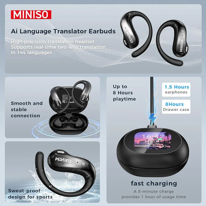 MS188 Language Translator Earbuds Real Time AI Translator Earbuds LCD Touchscreen Bluetooth Earbuds