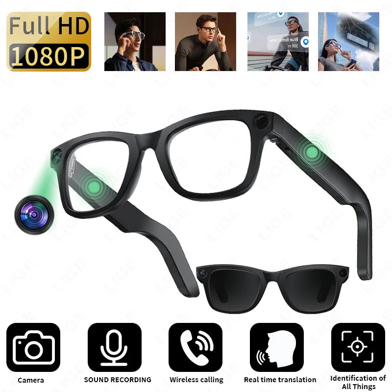 ai smart glasses 8mp hd mini camera bluetooth call voice assistant control translate 300mah smart sports camera sunglasses