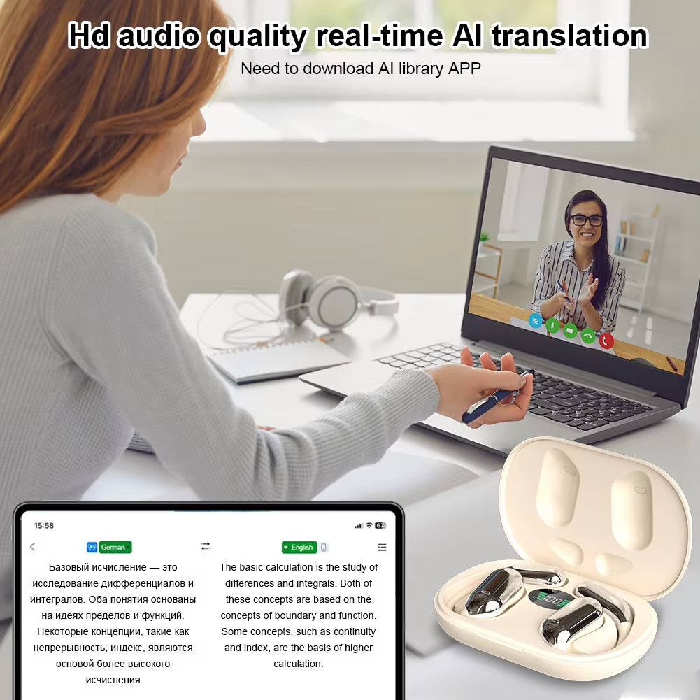 3-in-1 ai translator earbuds 144 languages noise cancelling bluetooth 5.3 headset instant translator smart voice real time ﻿