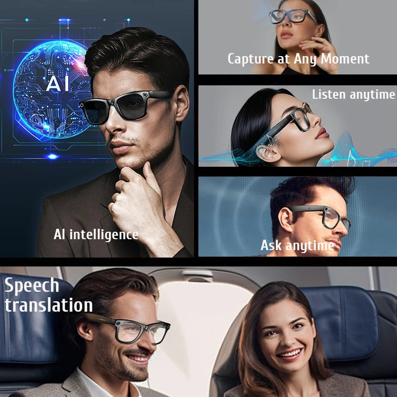 800W HD AI Smart Glasses with Camera Record Video Bluetooth Call Voice Assistant Translate Sunglasses Color-Changing Lenses