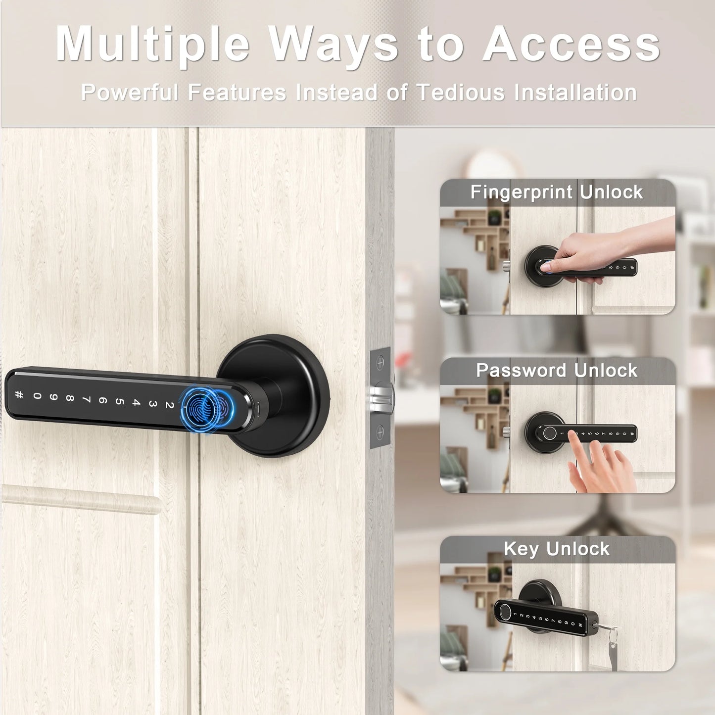 keyless entry fingerprint smart door lock with app and backup key