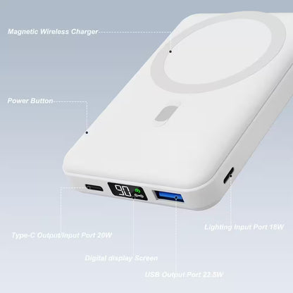 Magnetic Power Bank 10000Mah Wireless Portable Charger with USB-C Cable LED Display 22.5W PD Fast Charging