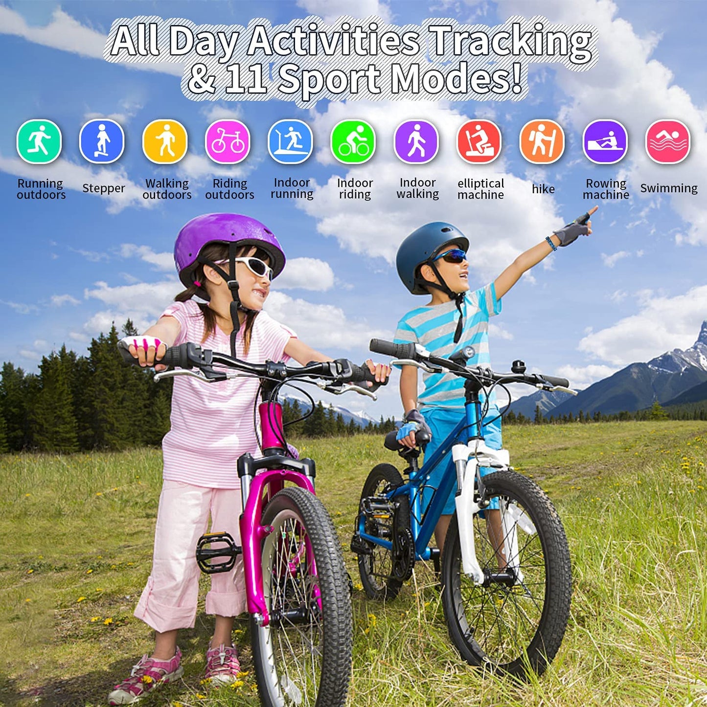 kids watch fitness tracker, fitness watches for kids, activity tracker with pedometers, stopwatch, ip68 waterproof, 11 sport modes smart watch for kids age 6-16 years old