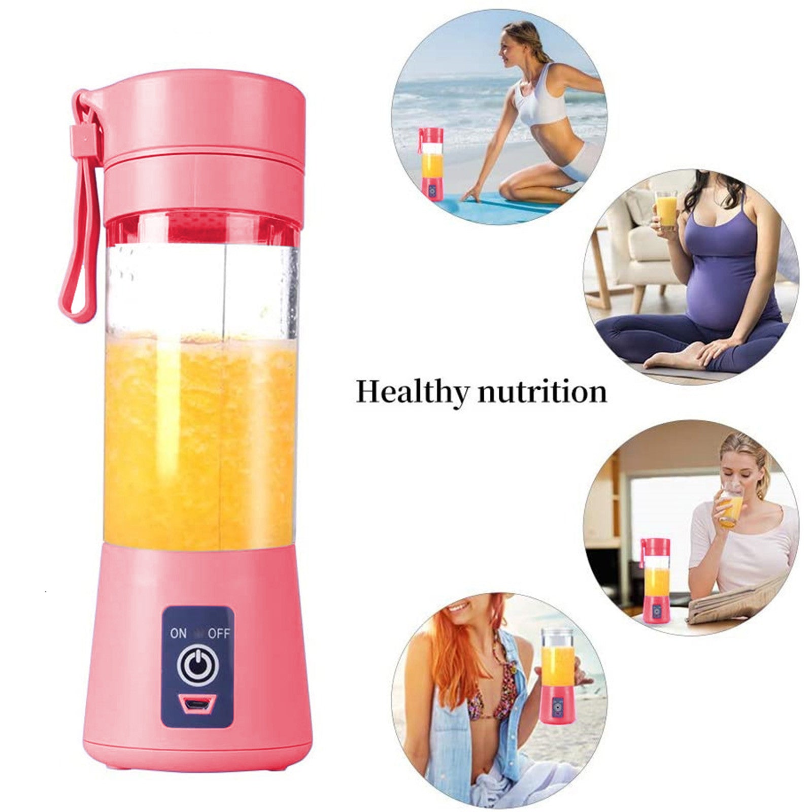 Portable USB Rechargeable Blender 6-Blade Handheld Juicer for Shakes with healthy drinks and nutrition.
