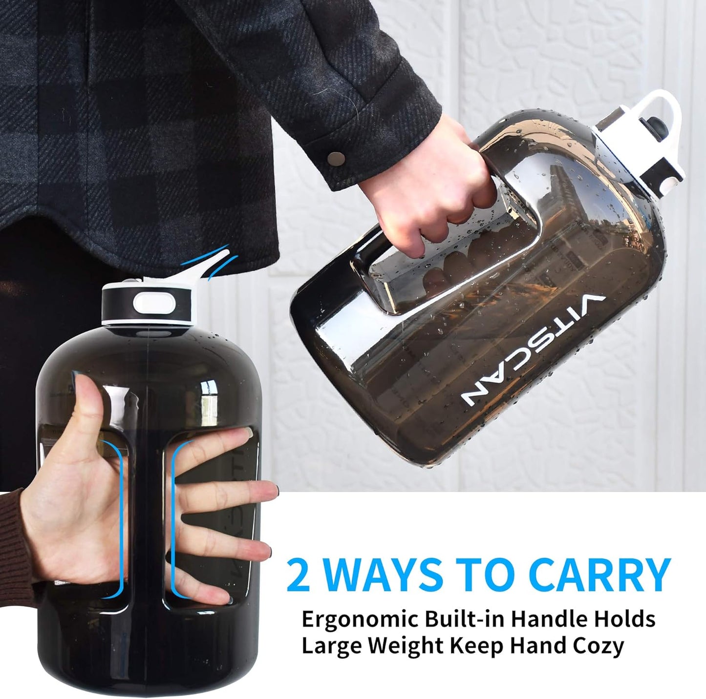 motivational 1 gallon water bottle with time marker, large 128 oz jug for sports, bpa free (black)